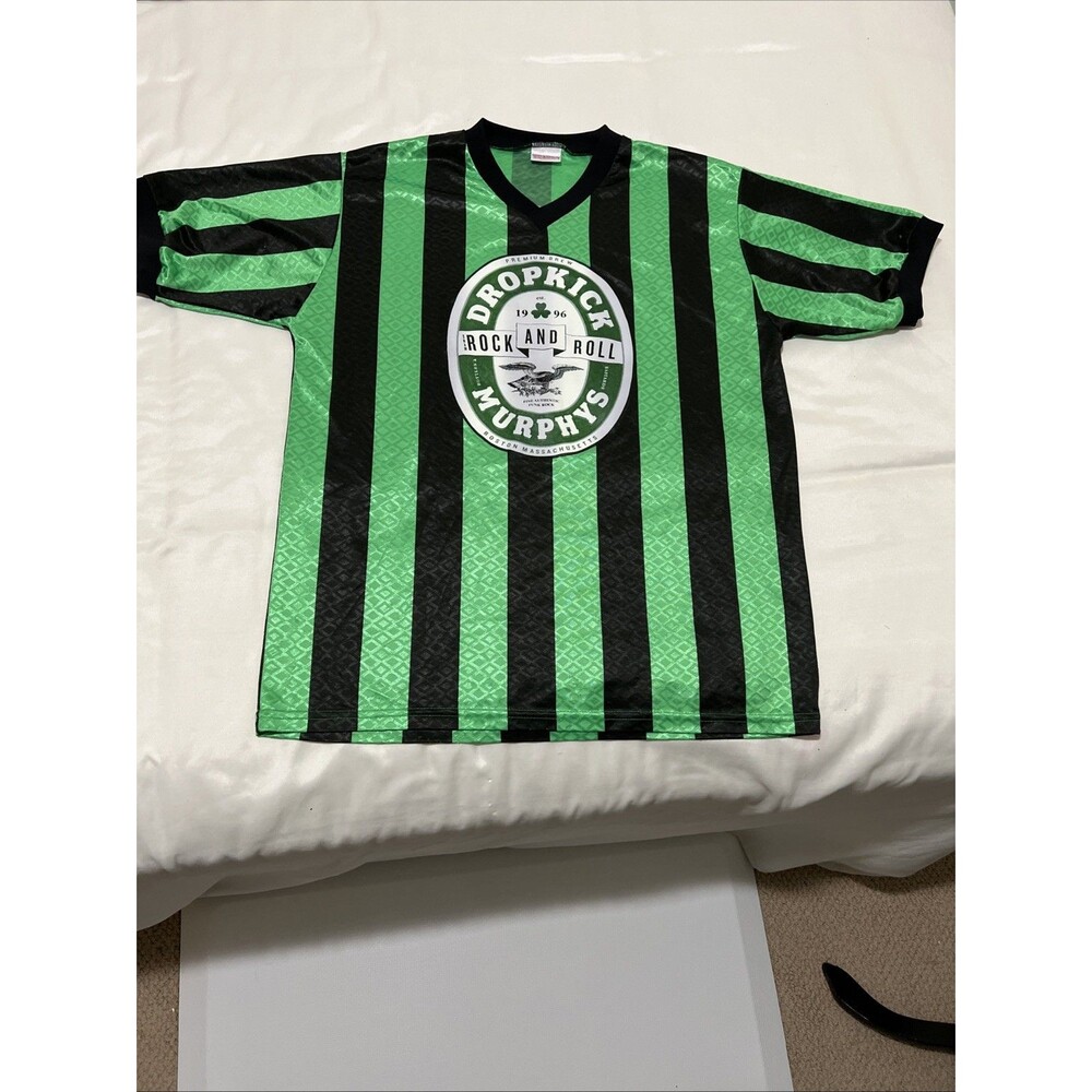 Dropkick Murphys St Patricks Day Striped Soccer Jersey Mens L Green Black Punk